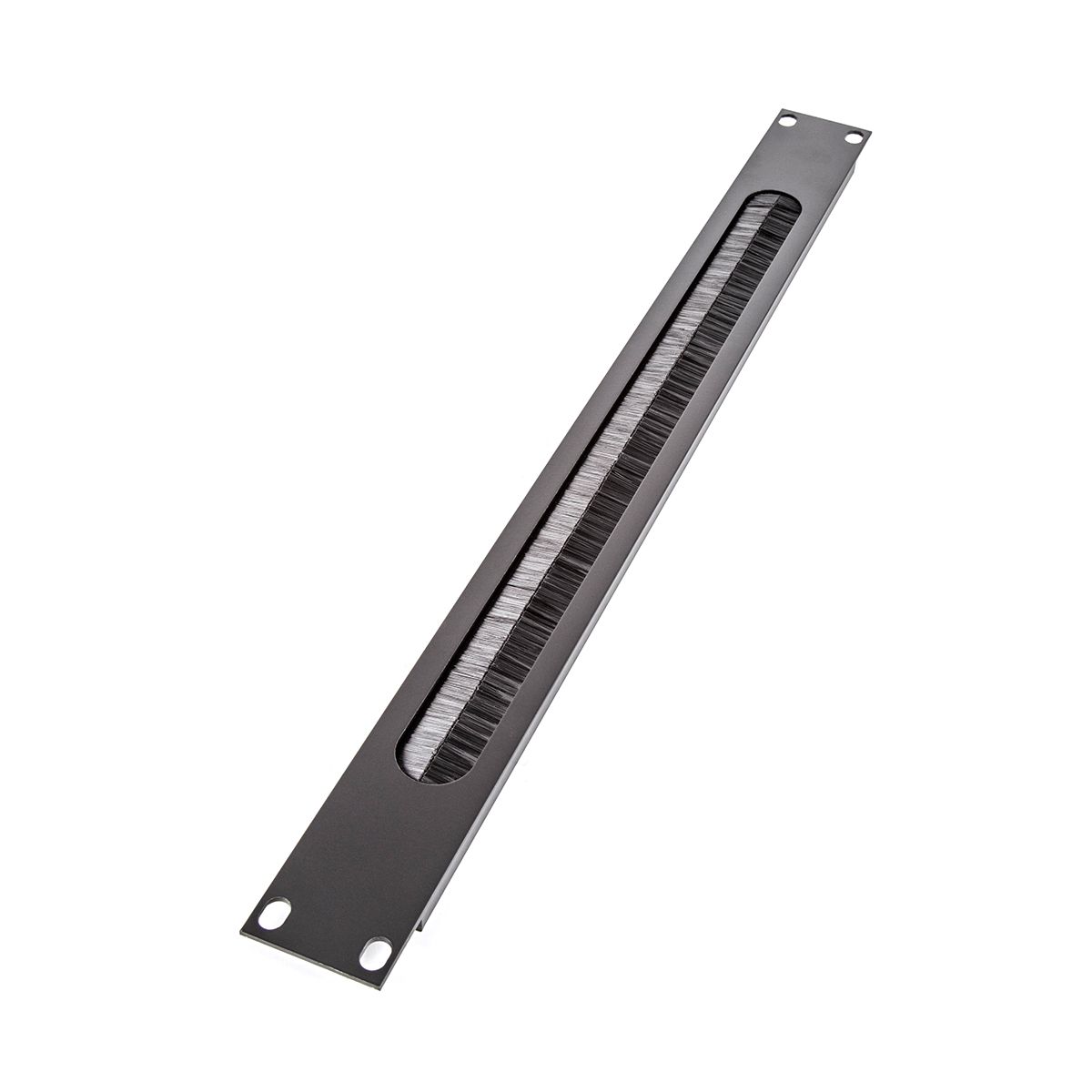 1U Black Rack Panel with Cable Access Slot and Brushes.