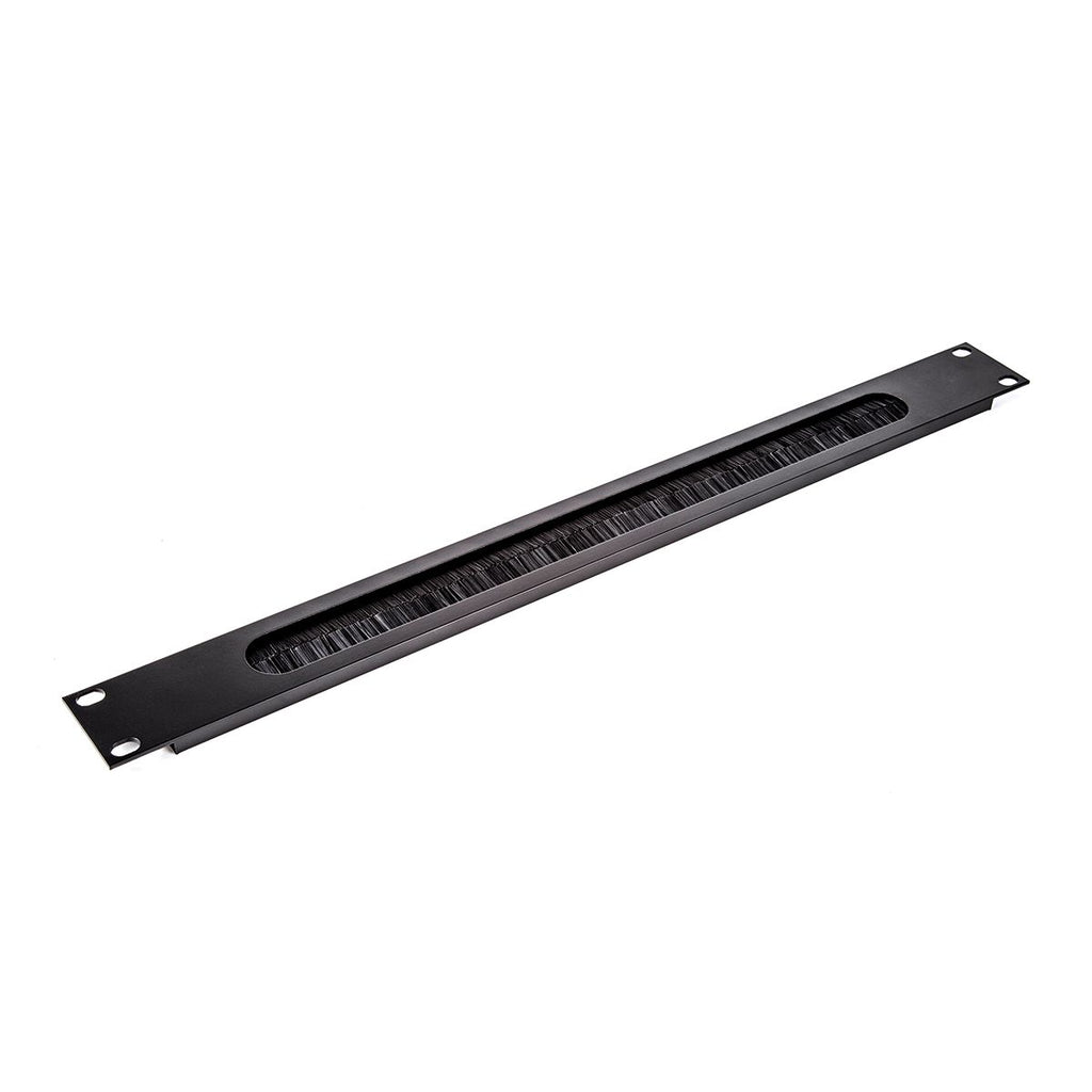 1U Black Rack Panel with Cable Access Slot and Brushes.