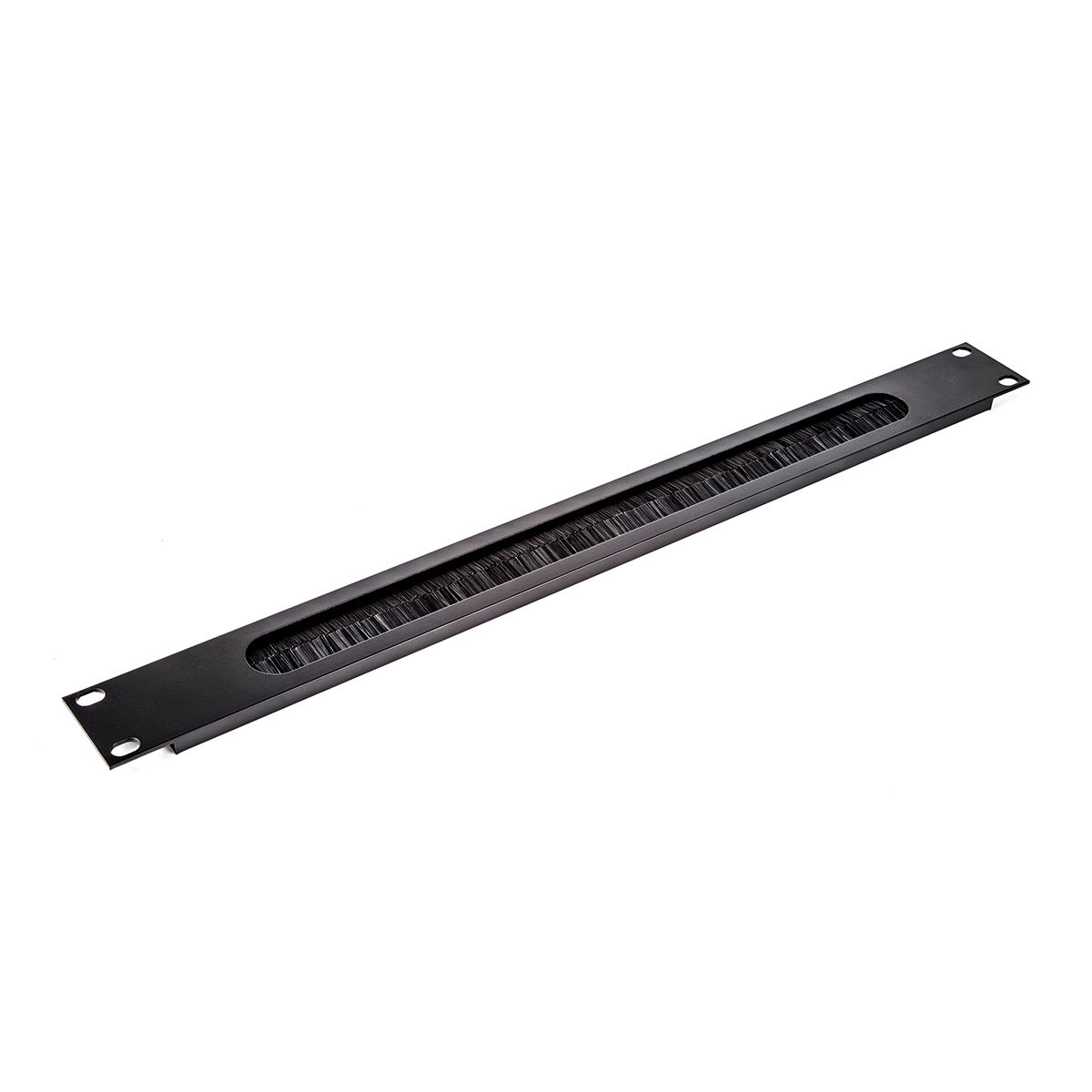1U Black Rack Panel with Cable Access Slot and Brushes.