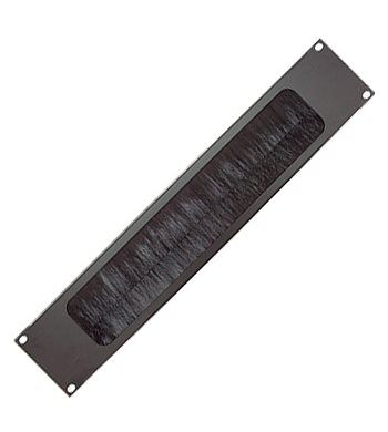 2U Black Rack Panel with Cable Access Slot and Brushes.