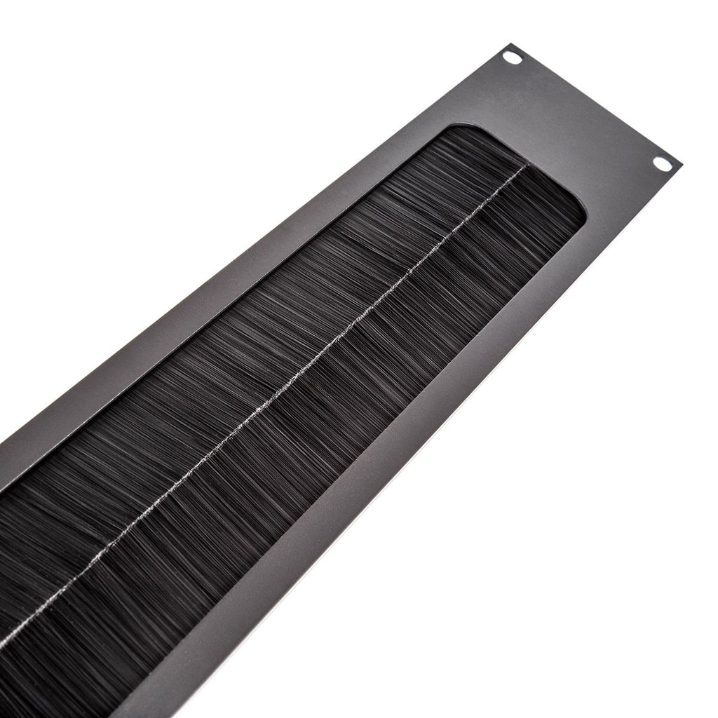 2U Black Rack Panel with Cable Access Slot and Brushes.