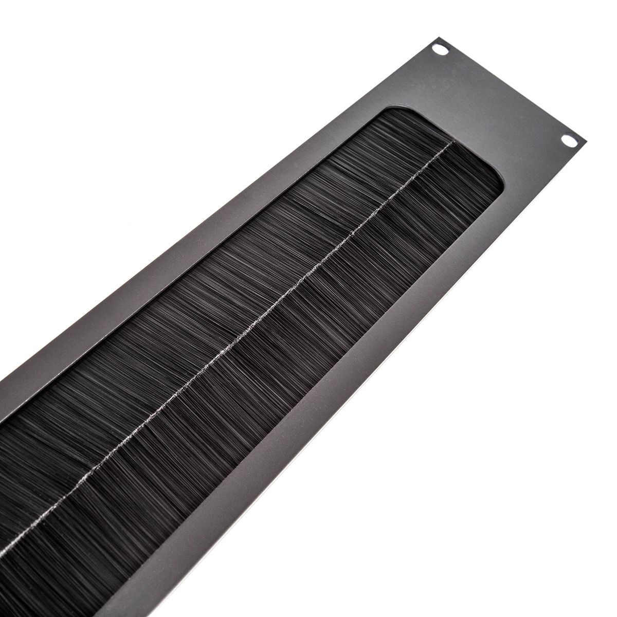 2U Black Rack Panel with Cable Access Slot and Brushes.