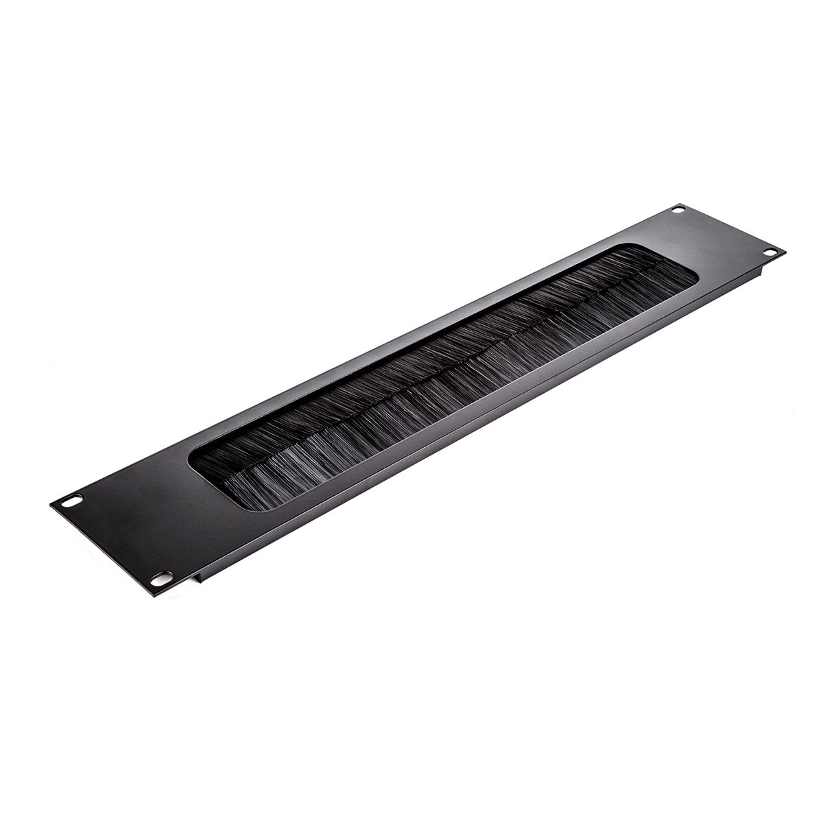 2U Black Rack Panel with Cable Access Slot and Brushes.
