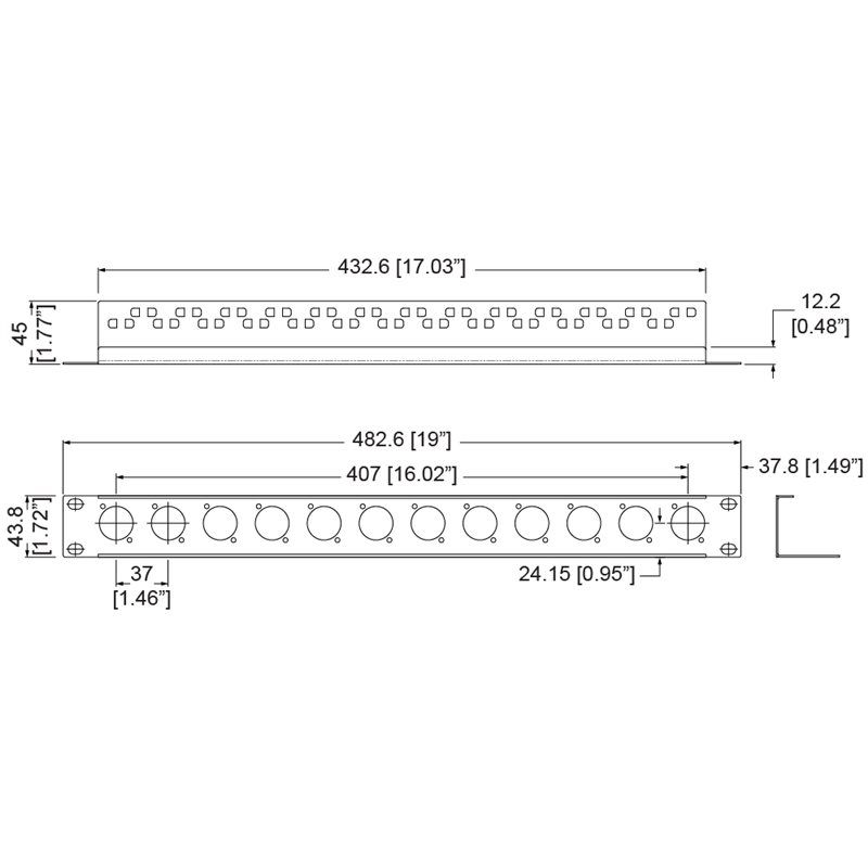 1U Rack Panel Punched forr 12 x Neutrik D-Series Connectors