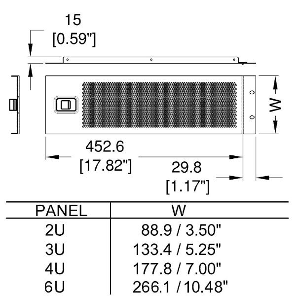2U Black Hinged Vented Rack Panel with Slam Lock