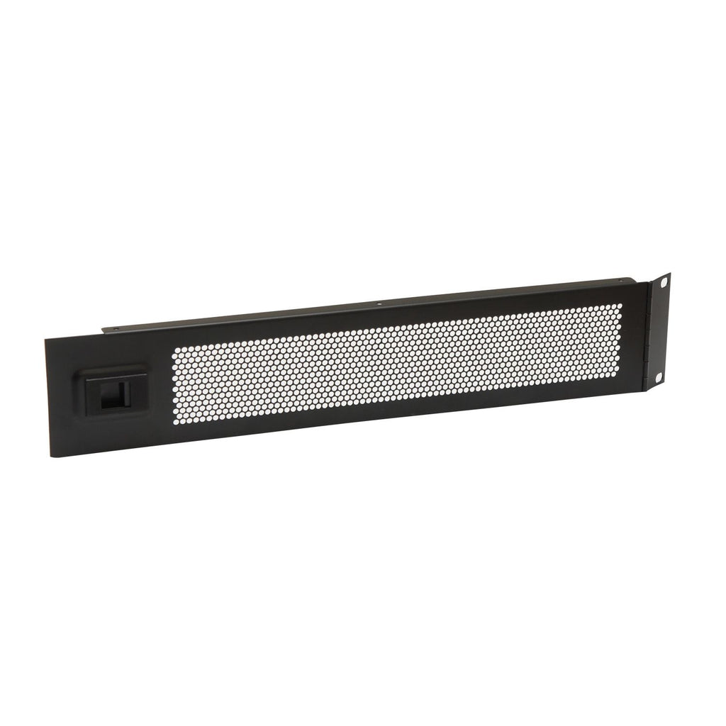 2U Black Hinged Vented Rack Panel with Slam Lock